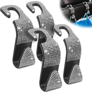 Sparkling  Seat headrest Hooks, 4 Pack, White Purse Holder for  Headrest, Chic Automotive Accessories for Women Essentials Handbag Clothes Coats Grocery Bags