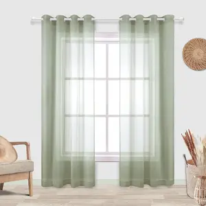 KOUFALL Sage Green Curtains 84 Inches Long,Sheer Grommet Pale Light Green Neutral Boho Curtains for Bedroom 2 Panels Set 84 Inch Length