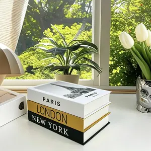 Set of 3 Modern City Theme Home Decor Books, Gold Foil Paper Replica, Luxurious Fashion Decor for Living Room, Coffee Table, Office Desk