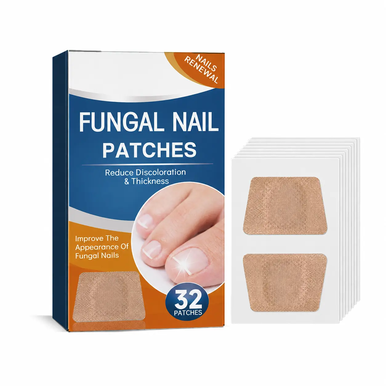 Toenail Care Patches, 32 Count, Gentle Breathable Nail Care Patches for Thickened and Discolored-Looking Nails, Skin-Friendly Adhesive for Smooth, Bright and Healthy-Looking Nail Appearance