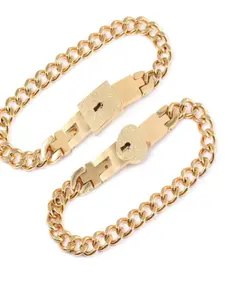Couple Heart Lock Bracelet and Necklace Set, Korean Style Interlocking Titanium Steel Jewelry, Valentine's Day Gift for Him and Her