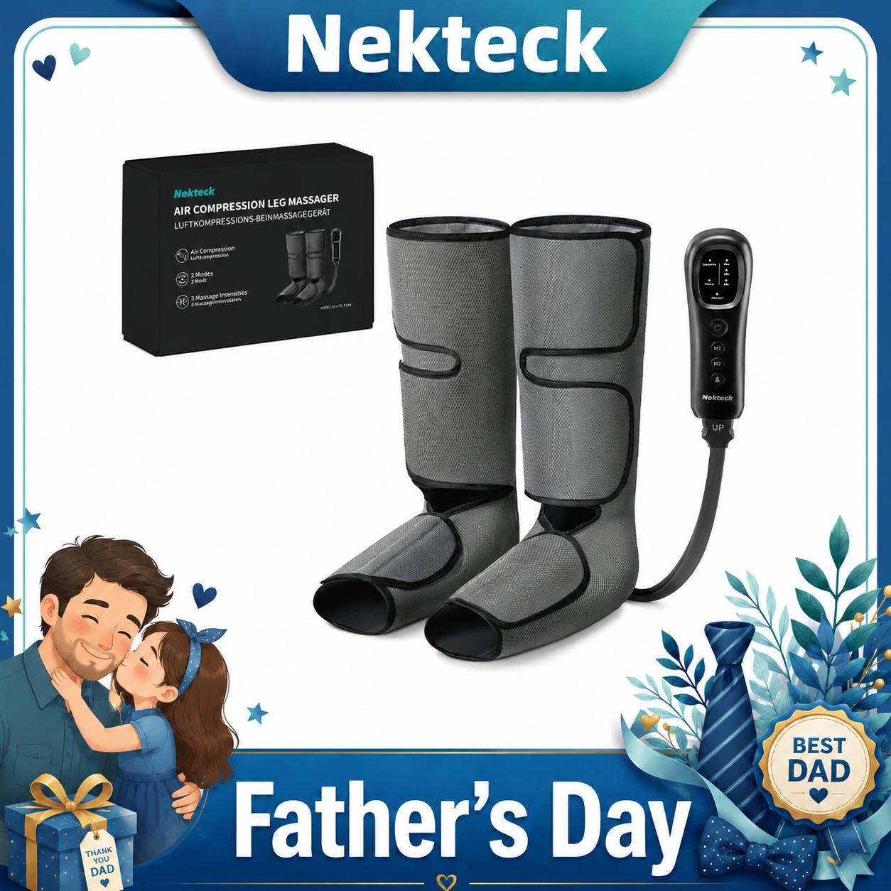 Nekteck Air Compression Leg Massager with 3 Massage Levels & Auto Shut Off Feature for Foot and Calf Comfort and Relaxation