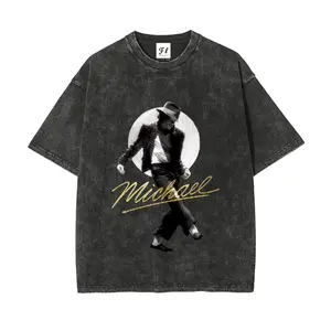 Retro Michael Jackson Dance Pose T-Shirt 260g Heavyweight Cotton Washed Streetwear Oversized Tee