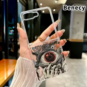 Mystic Gazing Eye Pattern Protective Case for Z Flip 7/6/5/4, Double Protection Transparent Foldable Cover with Camera Lens Guard