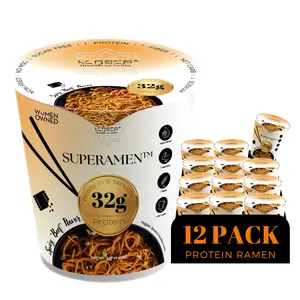 Superamen Spicy "Beef" Ramen, 100% Plant Based, Keto Friendly, Low Carb, High Protein, Packaged Noodle Meal Kit (12 Pack)