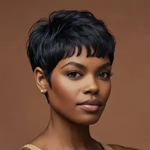 Synthetic Short Black Hair Wig Pixie Cut Wigs For Bangs Short Fak Hair Wigs For Women Christmas Wigs Party Wigs Short Haircut