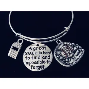 Great Coach Gift Whistle Crystal Baseball Jewelry Mitt Adjustable Bracelet Silver Expandable Bangle Sports Team One Size Fits All Gift