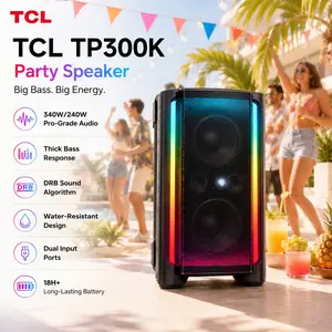 TCL TP300K & TP200K  Portable Bluetooth Party Speaker with 8 RGB Dynamic Light Shows, 18 Hr Battery, and IPX4 Splash-Proof Rating