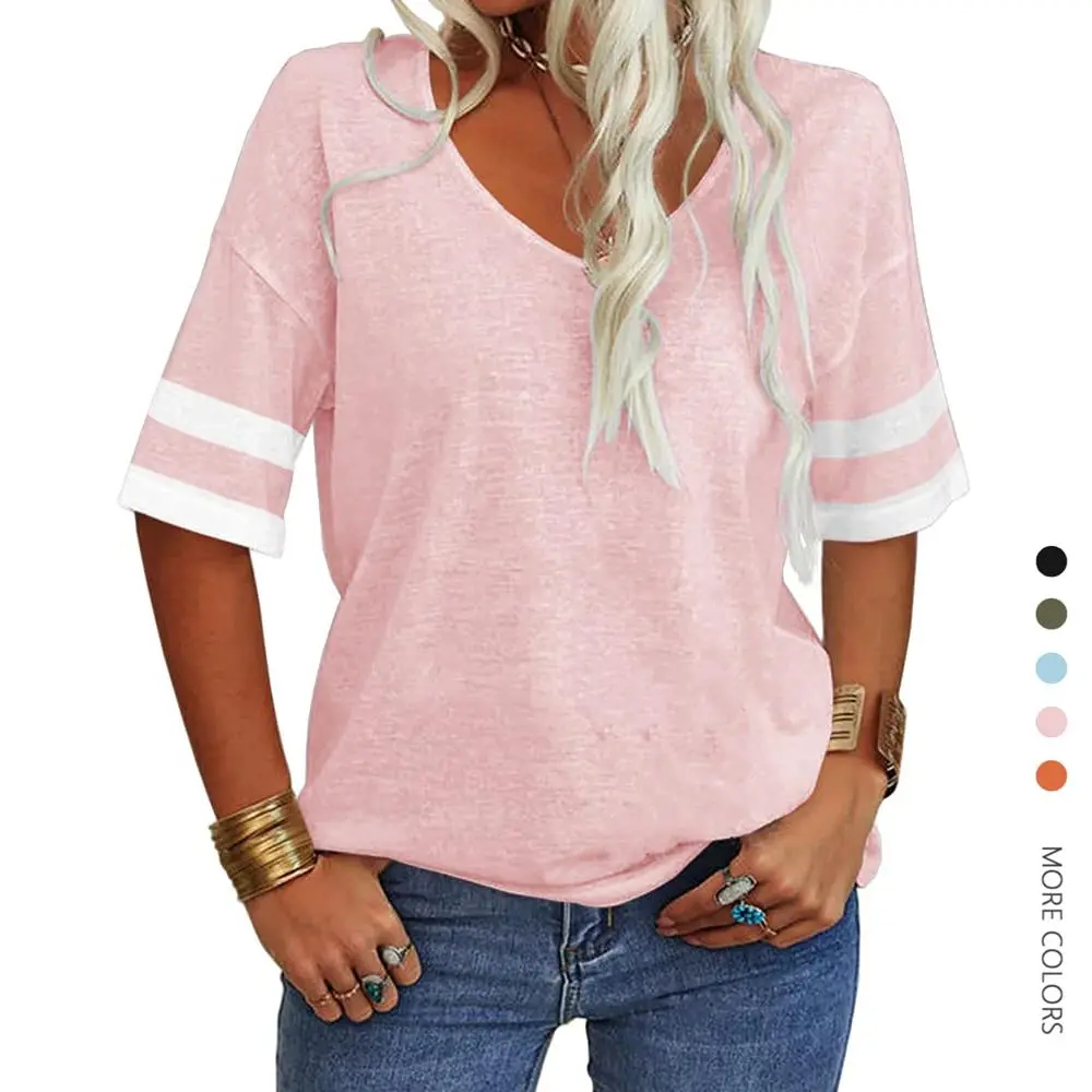 Danedvi Women's Solid V-Neck T-Shirt, Casual Half Sleeve with a Simple Loose Fit, Soft Rayon Blend for Everyday Streetwear, Simple Fit