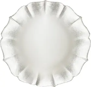 Contessa Silver Glitter Rim with Pearl White Glass Charger Plate 13"