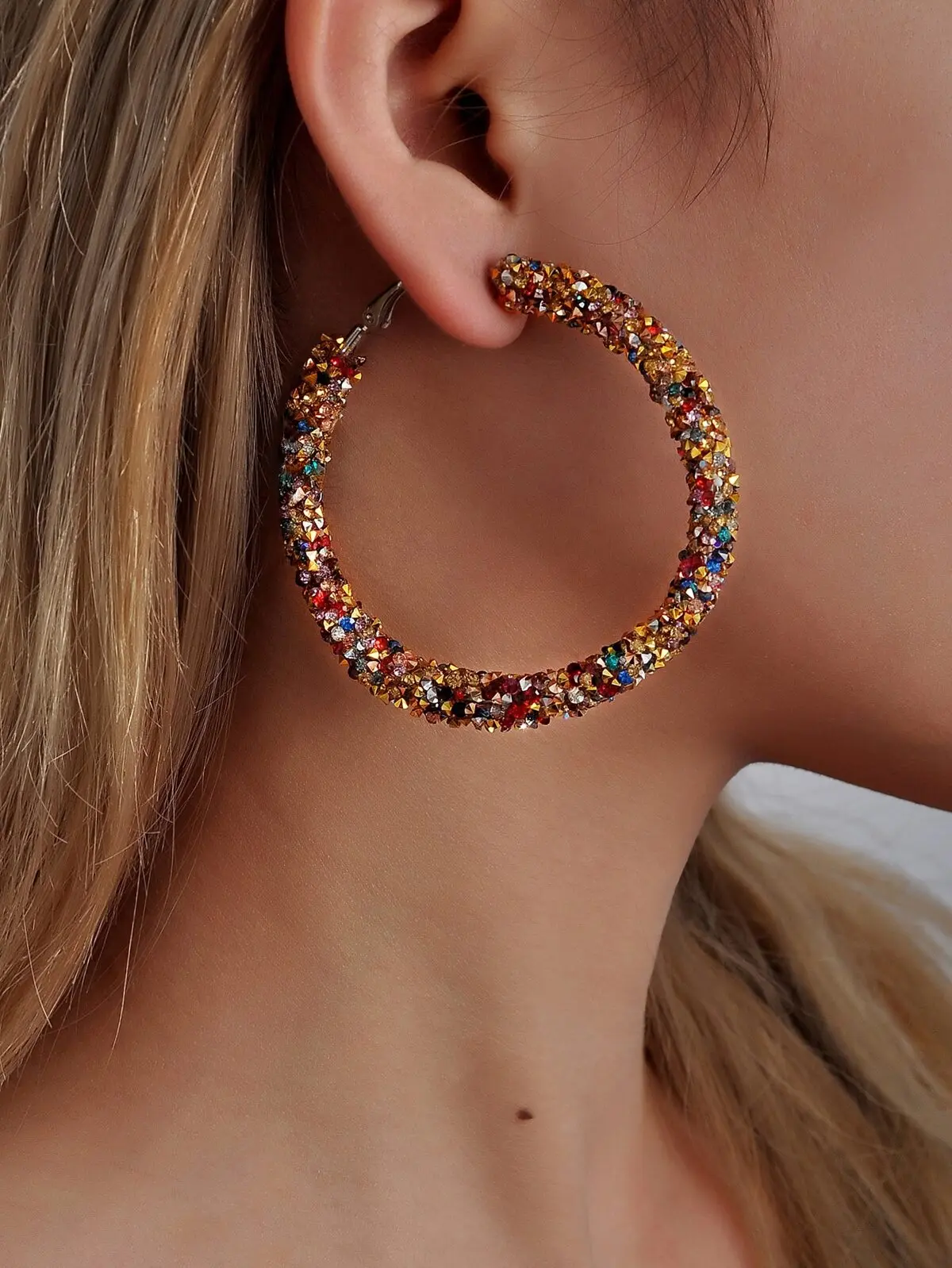 Women's Rhinestone Decor Hoop Earrings - Fashion Accessory