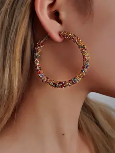 Women's Rhinestone Decor Hoop Earrings - Fashion Accessory