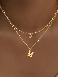 Women's Crystal Heart Initial Pendant Necklace Set, Fashion Stainless Steel Multi-Layer Chain Jewelry for All Seasons