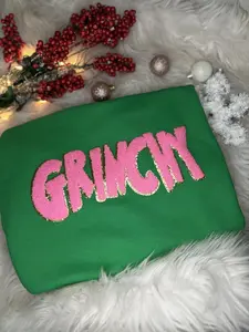 Grinchy Chenille Patch Sweatshirts for Men, Women, and Kids