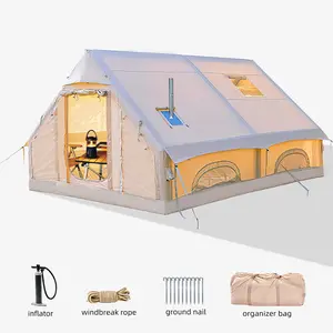 SENLEETO 12-Person Inflatable Camping Tent 129 Sq Ft 5-Min Setup 4-Season Waterproof Shelter with Stove Jack Climate Canopy for 8-10 People