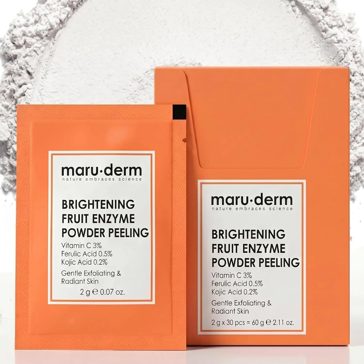 Maru-Derm Brightening Fruit Enzyme Powder Peeling with Vitamin C 3% Ferulic Acid 0.5% Kojic Acid 0.2% for Radiant Skin 2g x 30 pcs
