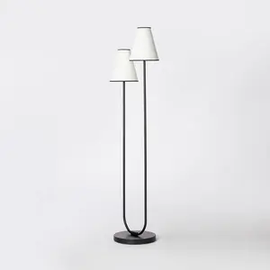 2-Head Floor Lamp with Trimmed Shade Black (Includes LED Light Bulb) - Threshold designed with Studio McGee