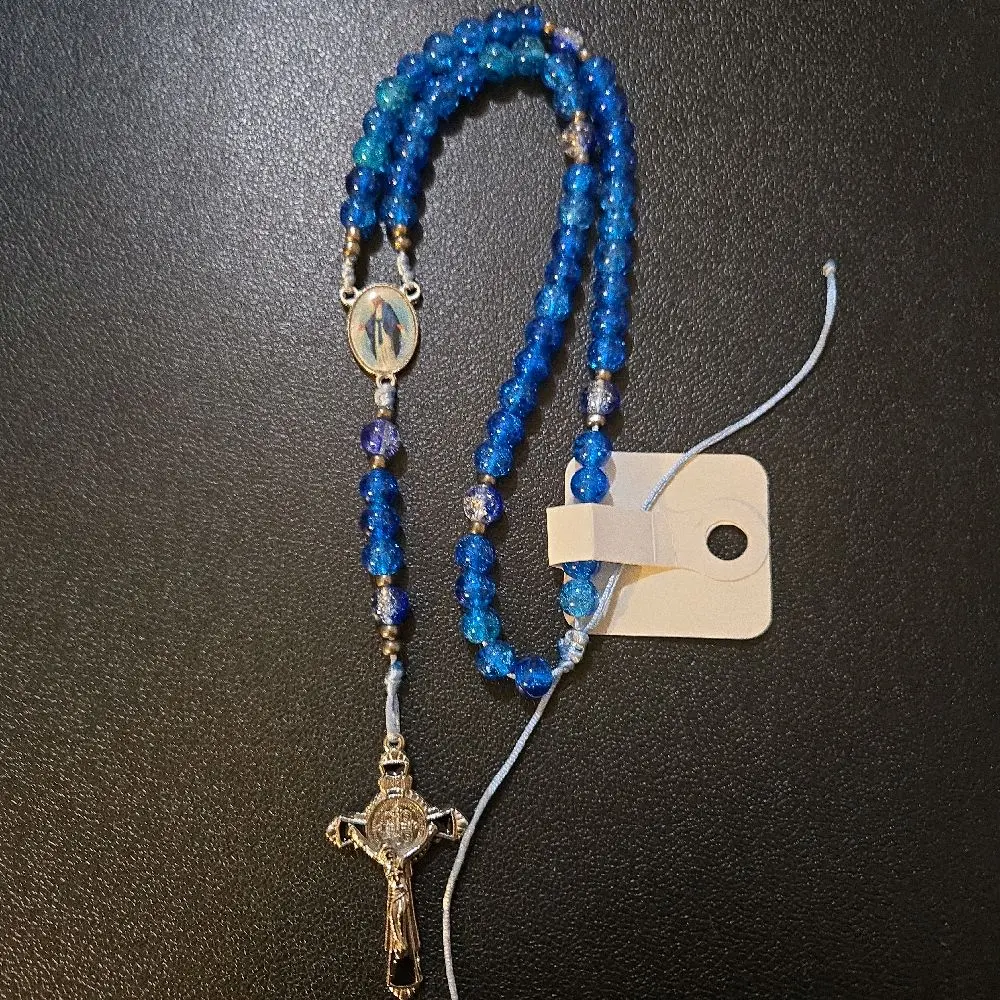 Adjustable Rosary with Blue Beads and Crucifix - Product Title