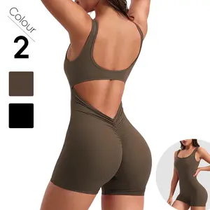 Women's yoga one-piece suit one-piece back hollowed out beauty back sports fitness one-piece suit thigh slimmer short elegant gym stretchy  biker  shorts Women's Summer Romper Yoga Shorts woman hip lift full shapewear butt lifter tiktok  shop  gym  shorts