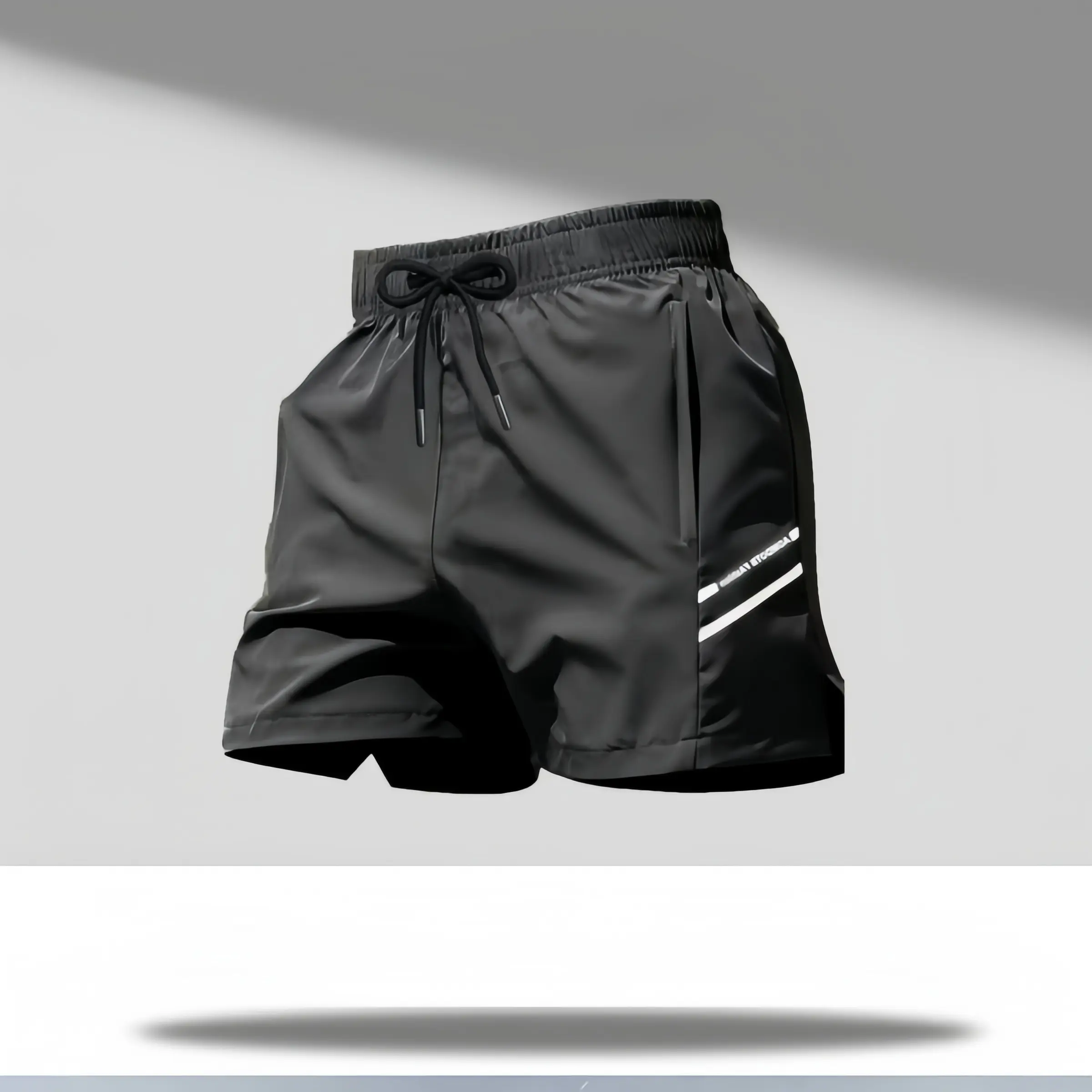 Lightweight Athletic Shorts for Men, Chic Quick-Dry Elastane with Drawstring, Split Hem and Reflective Stripes for Running, Mid Waist, Basic, Men’s Shorts, Above Knee, Polyester Clothes, Biking