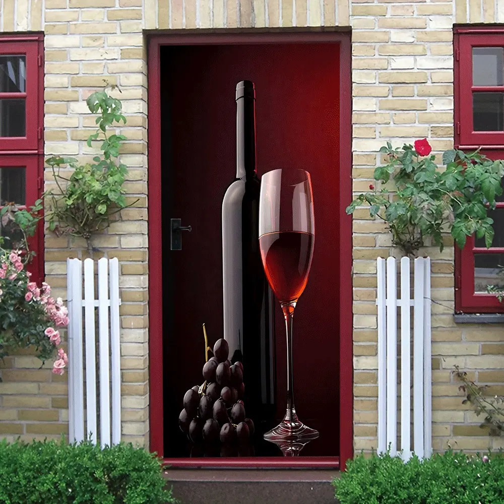 2pcs Wine Theme Wall Sticker with High Definition Printing featuring Wine Bottle Goblet and Grape Design, Self Adhesive Removable Vinyl Decal for Kitchen Dining Room Bar Decor, Waterproof and Damage