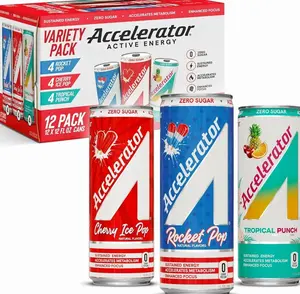 Accelerator Energy Drink, Variety Pack 12oz can (12 pack), Zero Sugar, Sustained Energy from 100% Natural Caffeine (200mg from Green Coffee Bean & Green Tea extract)