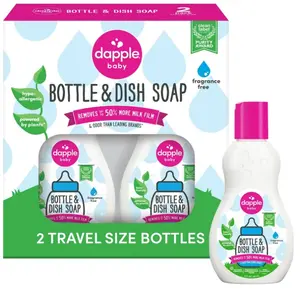 Dapple Baby Bottle Soap, Hypoallergenic Dish Soap for Baby Bottles, Powered by Plants, Travel Size, Fragrance Free, 3 Fl Oz (Pack of 2)