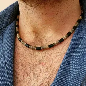 Summer Beach Bohemian Wood Chip Coconut Shell Necklace Men's Surf Necklace Simple Tribal Stainless Steel Necklace shark bracelet coin