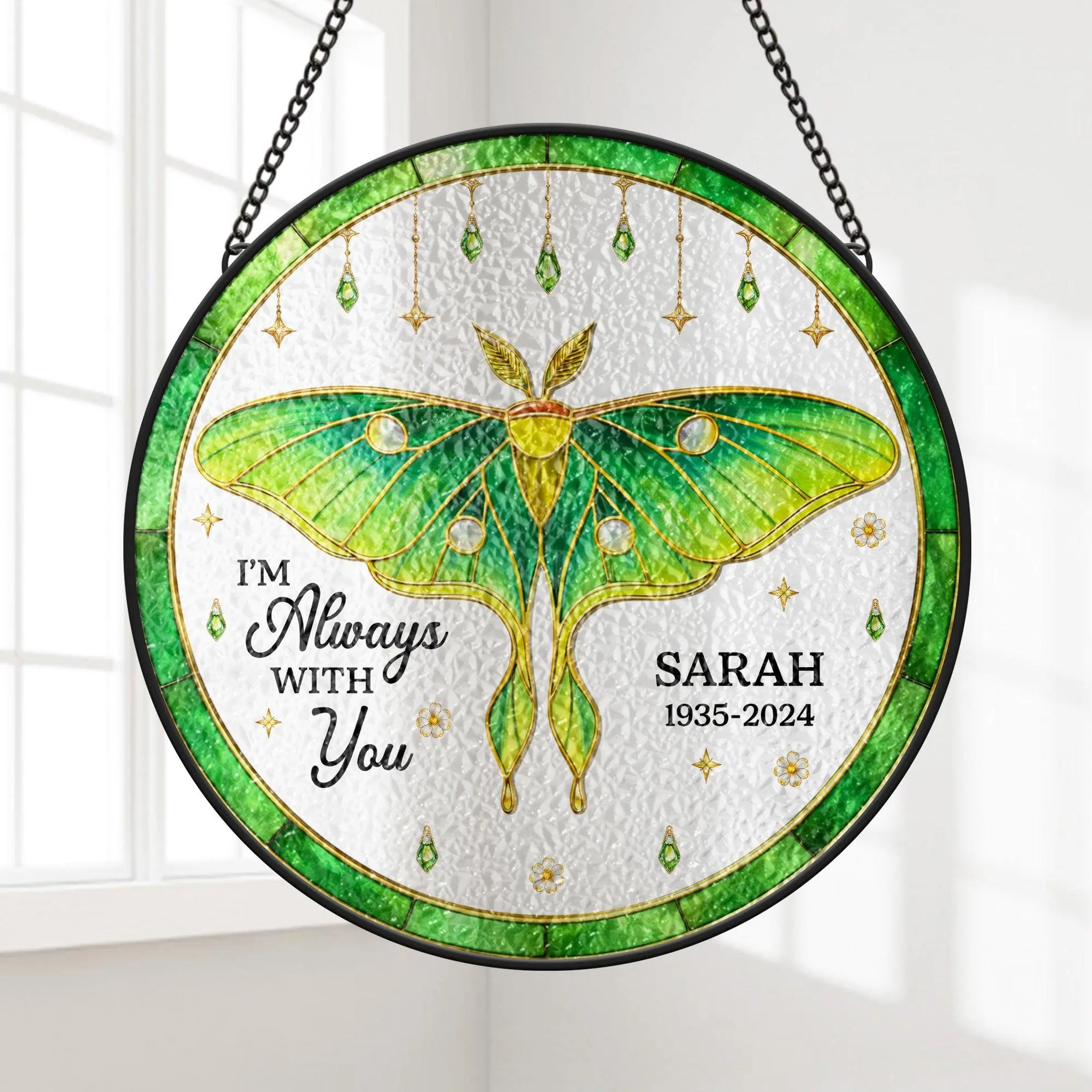 [Made in US] Personalised Butterfly Stained Glass Memorial Suncatcher for Loss of Mum/Dad
