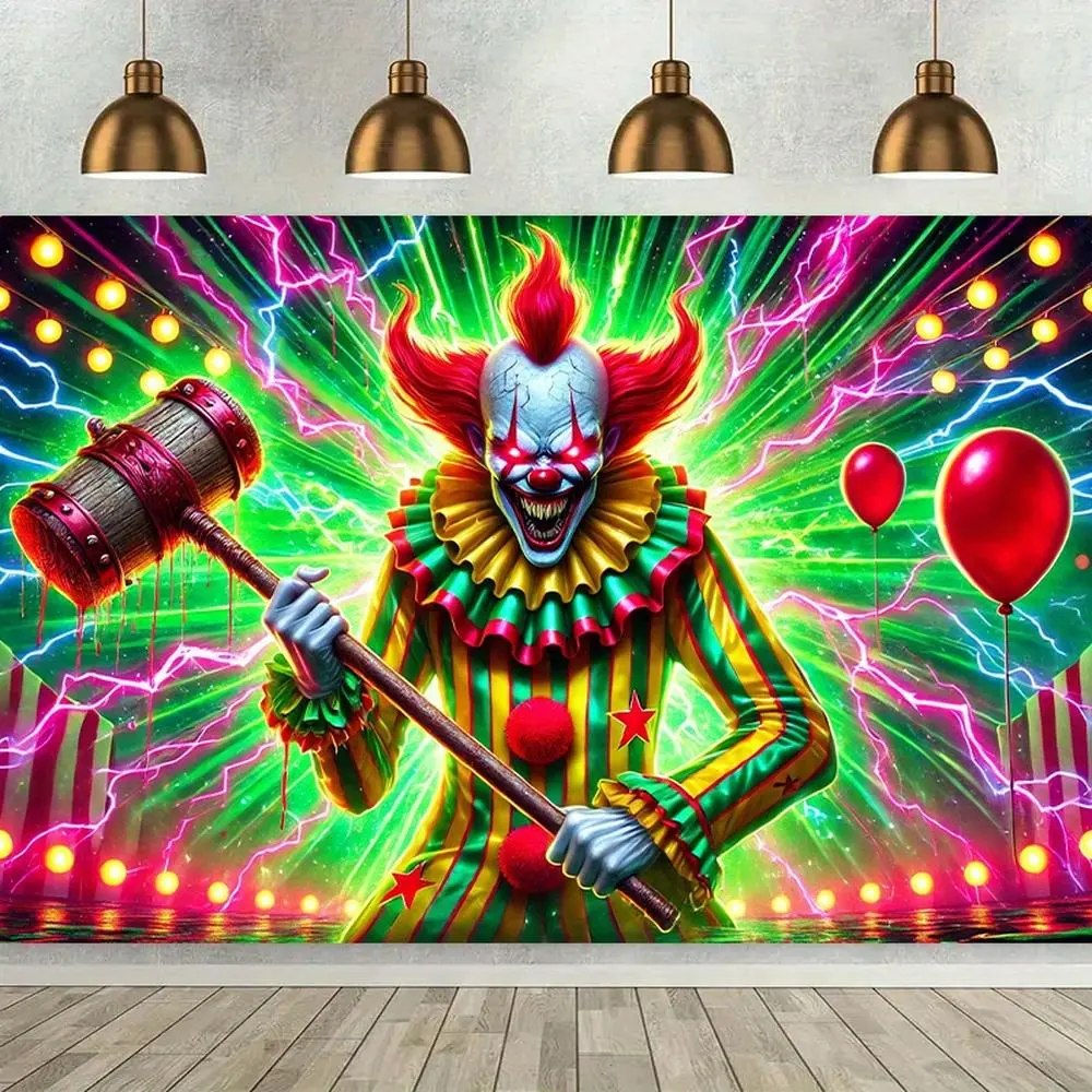1pc 2D Flat Banner Colorful Clown Carnival bg - Wall Decor Suitable Parties Home Outdoor Use Electricity Needed Perfect Matching Living Room Bedroom Office Holiday Gift pty Walls Vibrant Artwork Happ Ornaments Decoration
