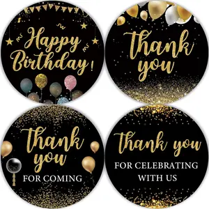 80 count Black Happy Birthday Stickers - Boy Girl Big Milestone Bday Party Decorate Round Party Gifts, Thank You Stickers for ,  Shower, Birthday Party
