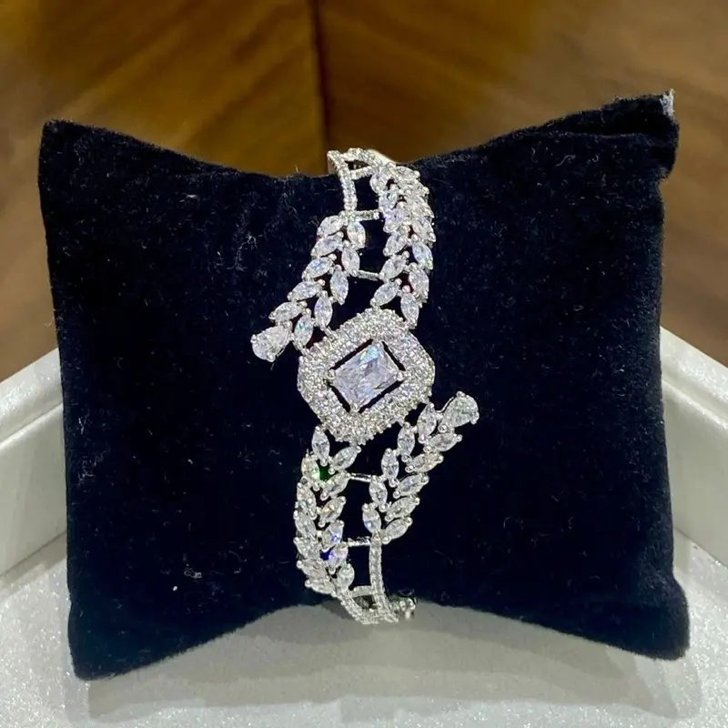 CZ AD Stone Kundon Openable Indian Pakistani Bangles Bracelet Kada Free Size Sparkling Design Jewelry