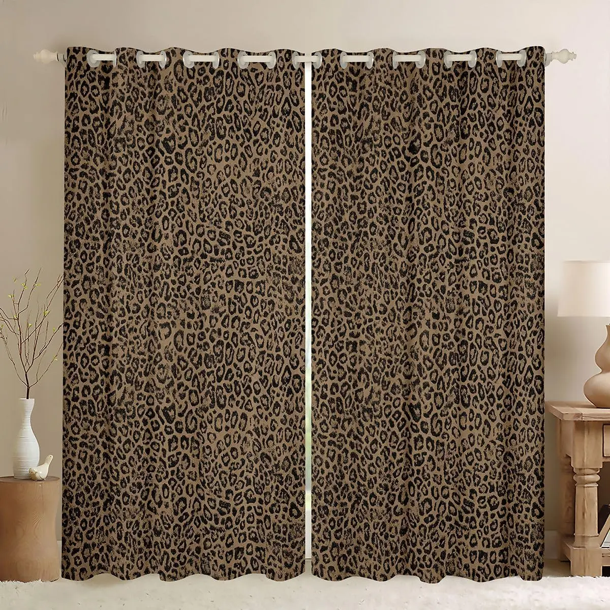Dark Brown Leopard Print Curtains for Bedroom Living Room Cheetah Print Blackout Darkening Drapes Modern Art Window Treatments,2 Panels Safari Room Decor