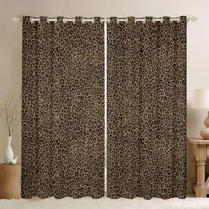 Dark Brown Leopard Print Curtains for Bedroom Living Room Cheetah Print Blackout Darkening Drapes Modern Art Window Treatments,2 Panels Safari Room Decor