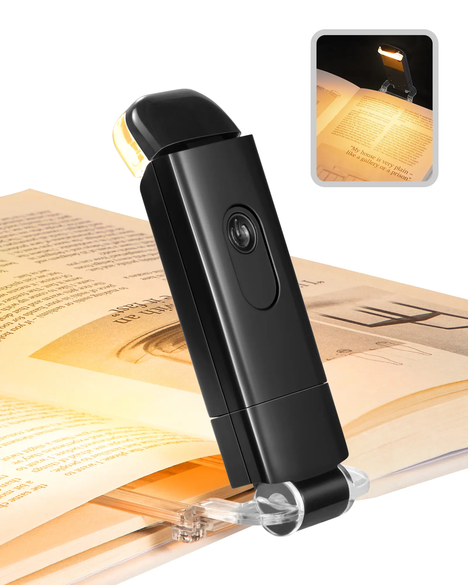 [Christmas Gifts] Book Light, Amber Warm Clip On LED with 3 Adjustable Brightness for Eye Protection, Rechargeable USB Long Lasting Reading Light, Gifts for Bookworms, Kids (Black)