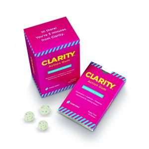 Clarity Action Gum – Pure Mint | Sugar-Free Energy Gum with 55mg Caffeine, L-Theanine & Vitamin B6 | 60 Pieces (6 Packs)