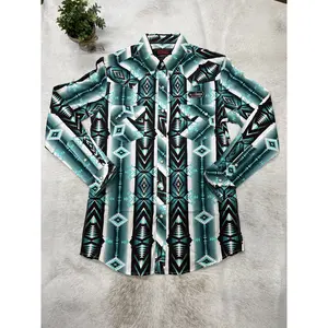 Rock and Roll Roko Modern Fit Long Sleeve Aztec Snap Teal Rock and Roll Roko Modern Fit Long Sleeve Aztec Snap Teal