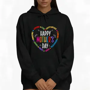 Unisex Black Heavyweight Hoodie Featuring Happy Mother's Day Text and Heart Cutouts