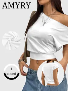 Women's Crop Tee, Casual Solid Color Top for Daily Wear, Ladies Clothes for All Seasons