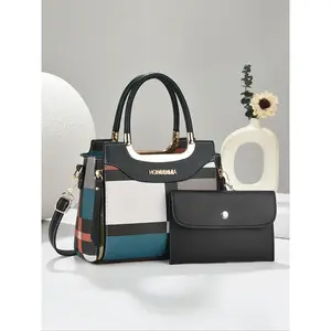 Women's Fashionable Contrast Color Patched Design Handbag, Casual Large Capacity Shoulder Bag for Daily Used, Trendy Versatile High-quality Daily Commuting Bag
