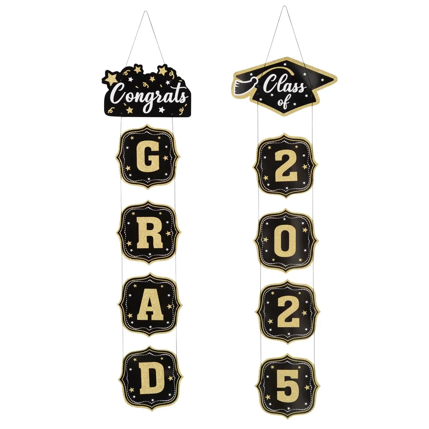 10 1/4-in x 6 ft 10-in Congrats Grad Class of 2025 Cardstock Door Signs - 2-Pc Decor, Hanging Entryway Backdrop for Graduation Celebrations