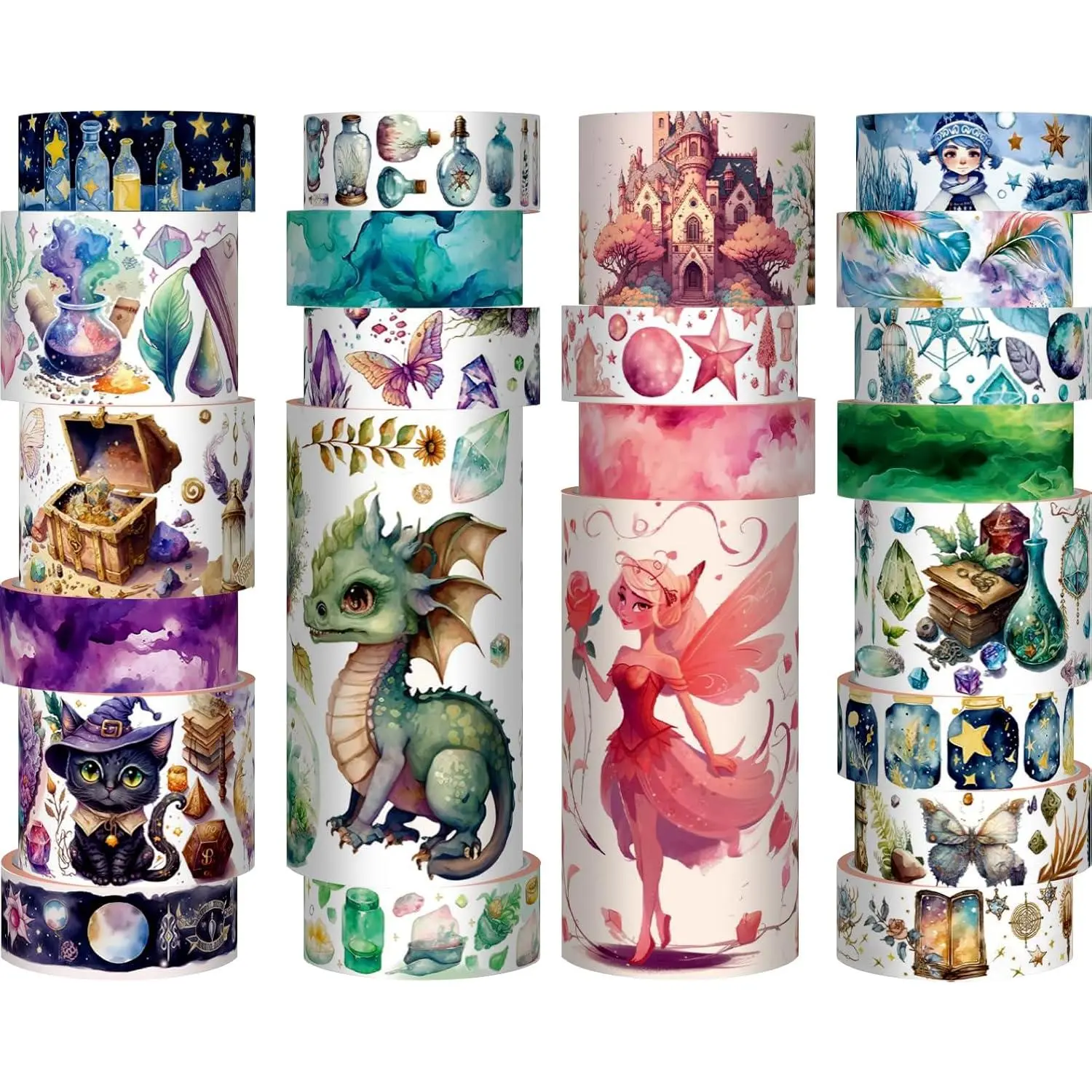 Washi Tape Set 23 Rolls, Magic & Fairy Themed Scrapbook Tape for  Journal Set, Colored Masking Tape for Scrapbooking Supplies, Junk Journaling, DIY Craft (Dragons/Cats/Castles)