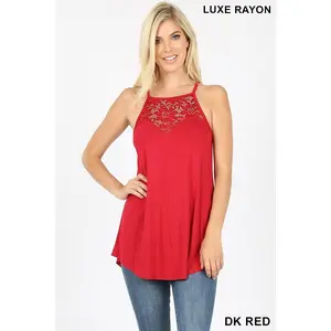 Zenana Luxe Lace Halter Flowy Soft Tank Top