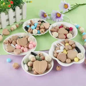 Wooden Beads & Silicone Beads Set, 27pcs/set DIY Beading Kit, DIY Jewelry Making Supplies for Bracelet & Necklace & Keychain