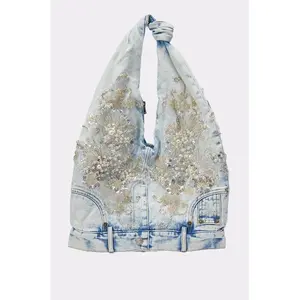 BLESSING IN DENIM EMBELLISHED SHOULDER BAG