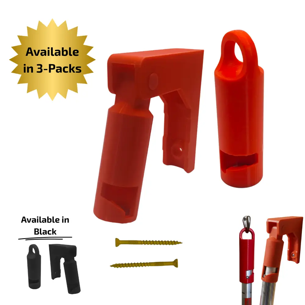 Milwaukee QUIK-LOK Attachment Hook & Mount - Pole Storage for String Trimmer Edger Pole Saw - Garage Organizer - Red or Black - Screws Included - 1-Pack or 3-Pack