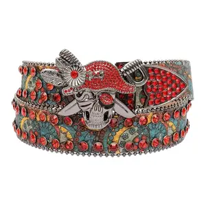 Pirate Skull Rhinestone Belt with Diamond Embellishments – BRS-155