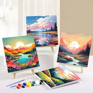 4pcs Paint By Numbers Kit for Adults Beginners - 8x8in/20x20cm Color Canvas, Easy DIY Mountain Scenery Acrylic Painting Set, Diy Painting Supplies - Wall Decor for Home, Creative Gift for Birthday, Christmas, Without Frame