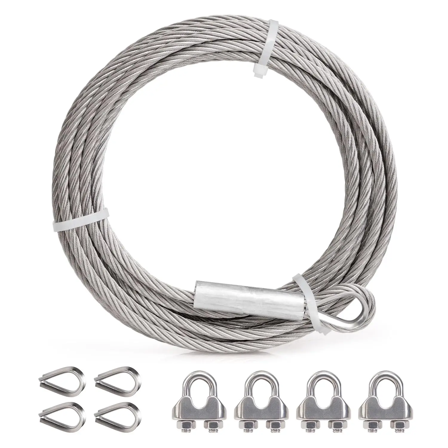 Wire Rope 1/4 Inch Stainless Steel , 33FT, 7 X 19 Strands Construction, Aircraft  with Loops, for Yard Zipline, Deck Railing