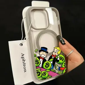 Monopoly Print Pattern Magnetic Phone Case With Magnetic Ring Design Exuding A Minimalist and premium functional vibe anti-yellowing slim and fitanti-yellowing for iPhone 16 15 14 13 12 Pro Max Samsung Galaxy S25 24 23 22